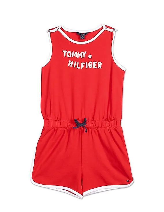 Tommy Hilfiger Kids Girls Red Sleeveless Brand Print Knit Romper