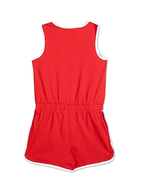 Tommy Hilfiger Kids Girls Red Sleeveless Brand Print Knit Romper