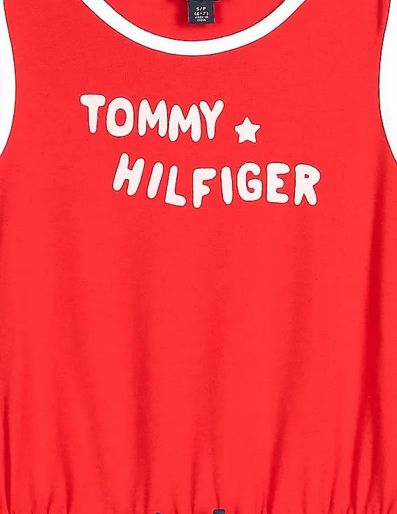 Tommy Hilfiger Kids Girls Red Sleeveless Brand Print Knit Romper