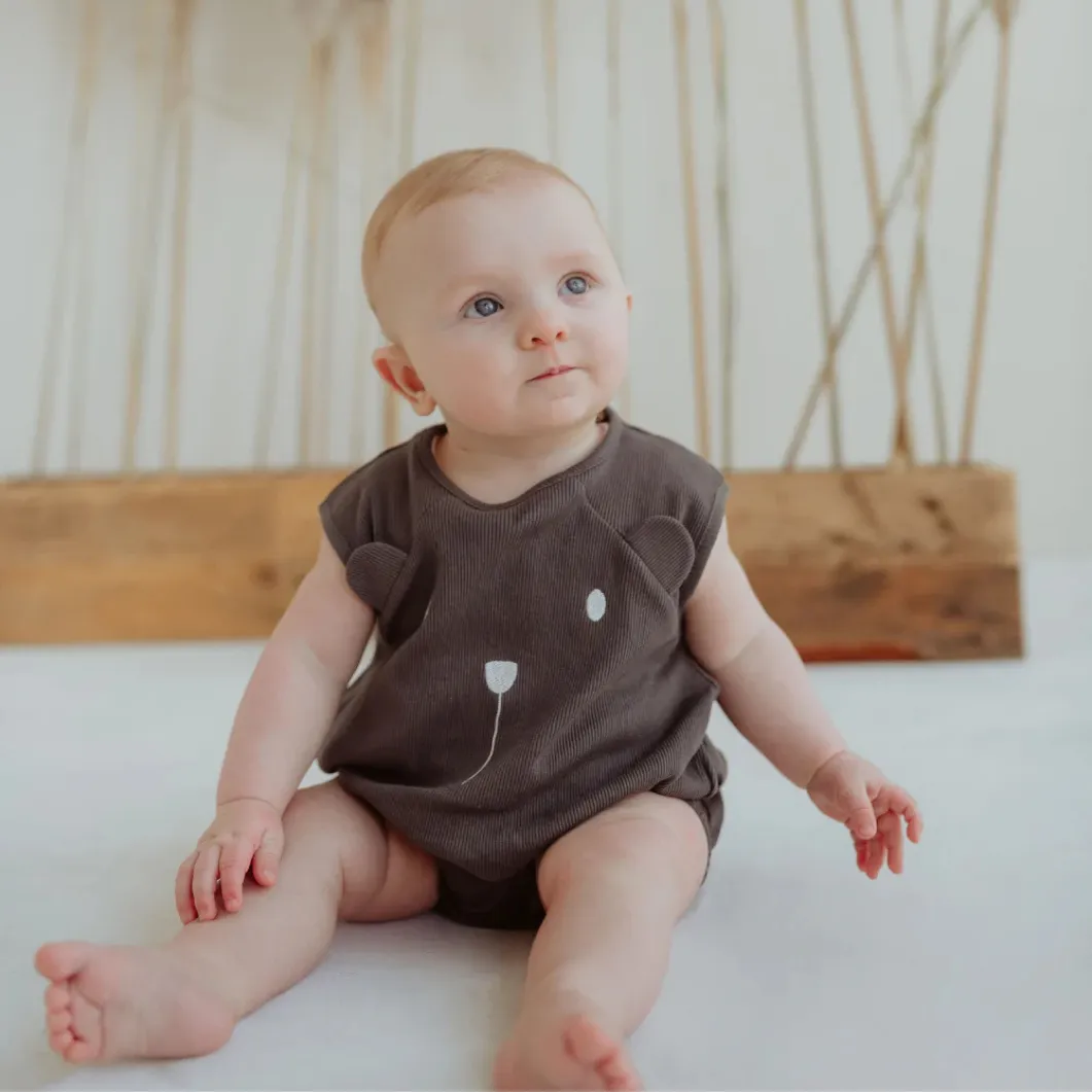 Turtledove Charcoal Bear Rib Bubble Romper