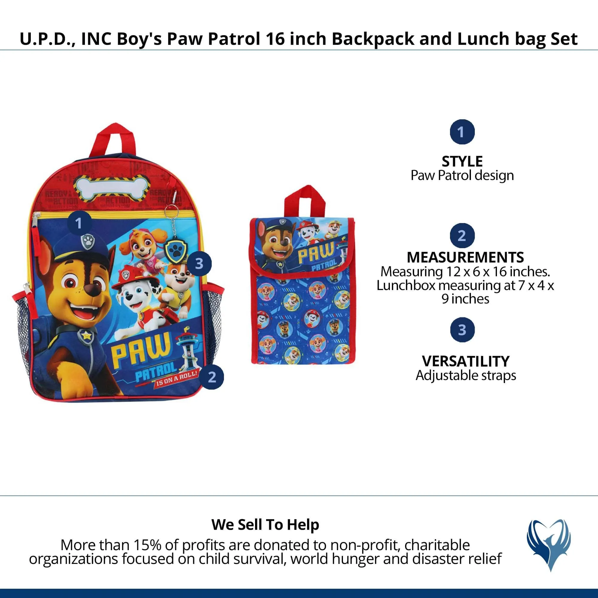 U.P.D., INC Boy's Paw Patrol 16 inch Backpack and Lunch bag Set