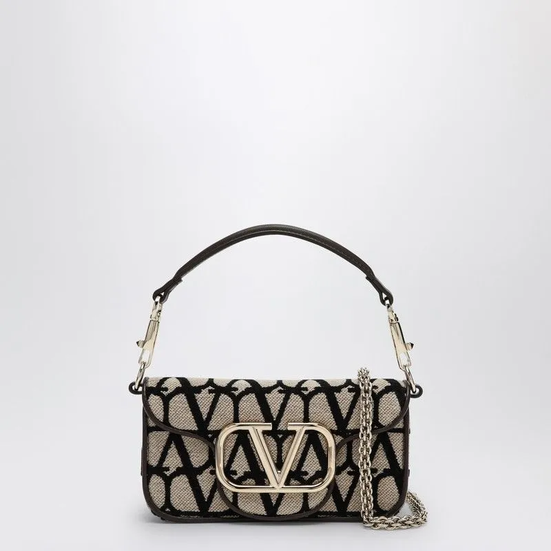 VALENTINO GARAVANI Iconic Mini Toile Dual-Strap Handbag in Beige and Black