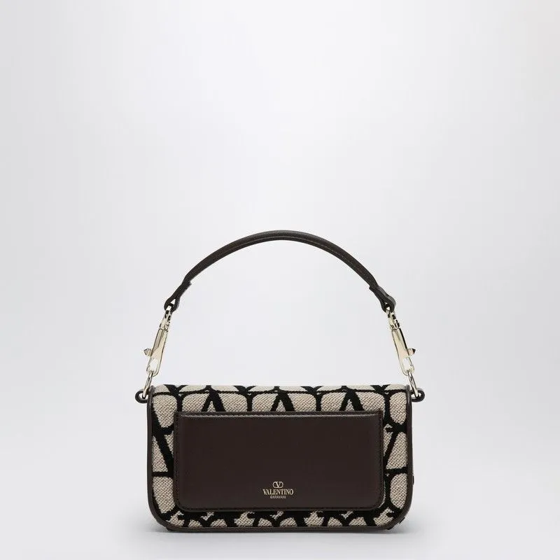 VALENTINO GARAVANI Iconic Mini Toile Dual-Strap Handbag in Beige and Black