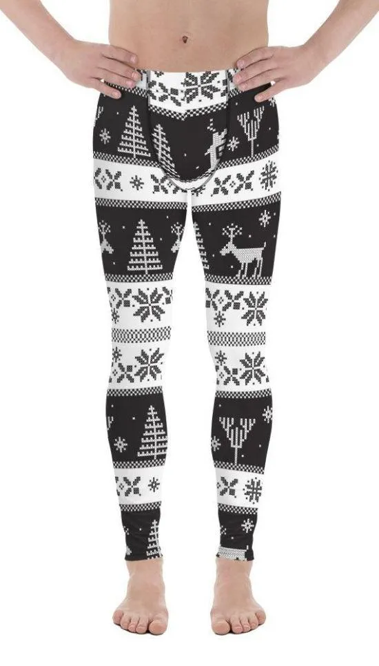 Vintage Black & White Christmas Men's Leggings