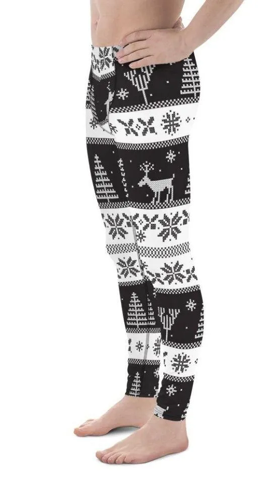 Vintage Black & White Christmas Men's Leggings