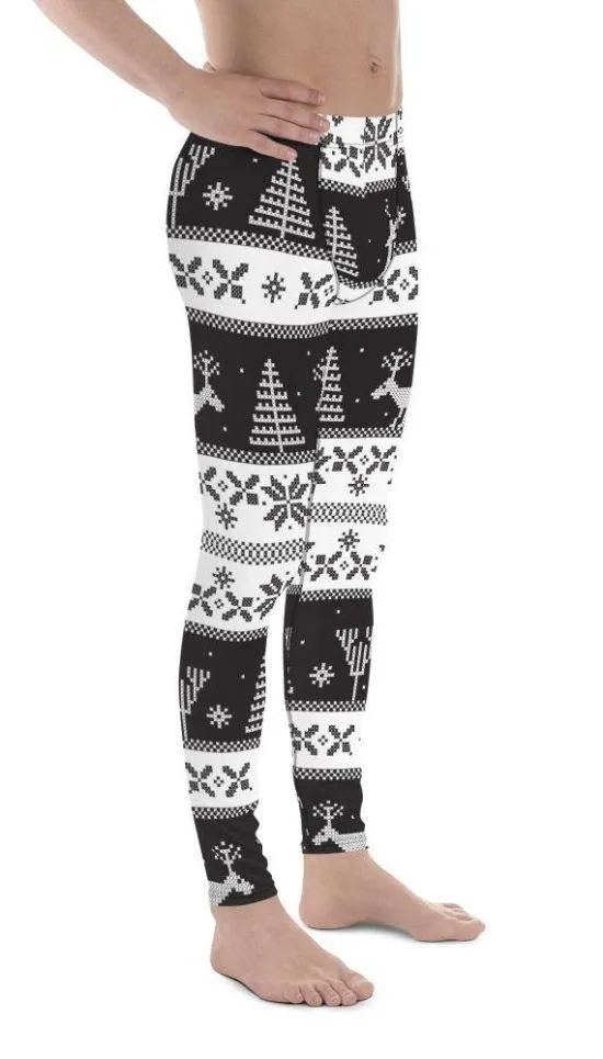 Vintage Black & White Christmas Men's Leggings