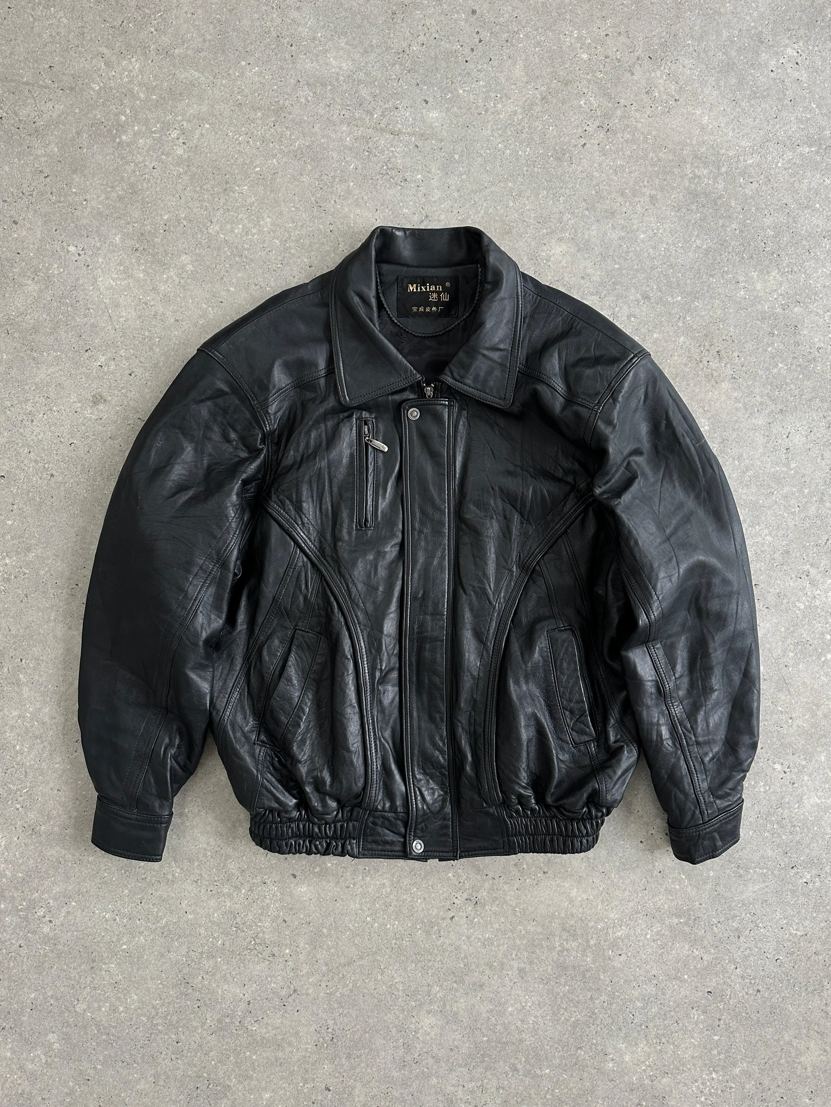 Vintage Leather Bomber Jacket - XL