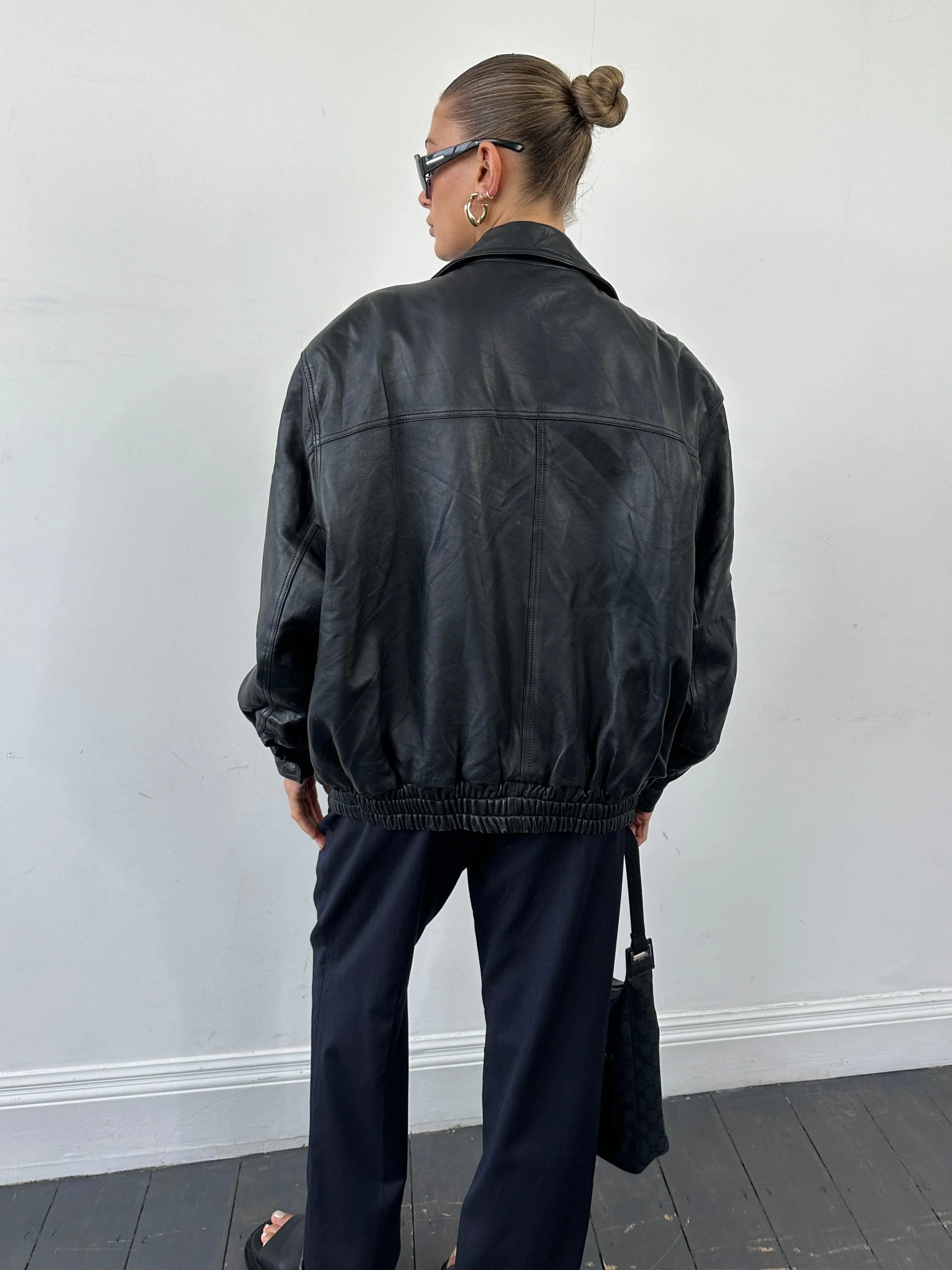 Vintage Leather Bomber Jacket - XL