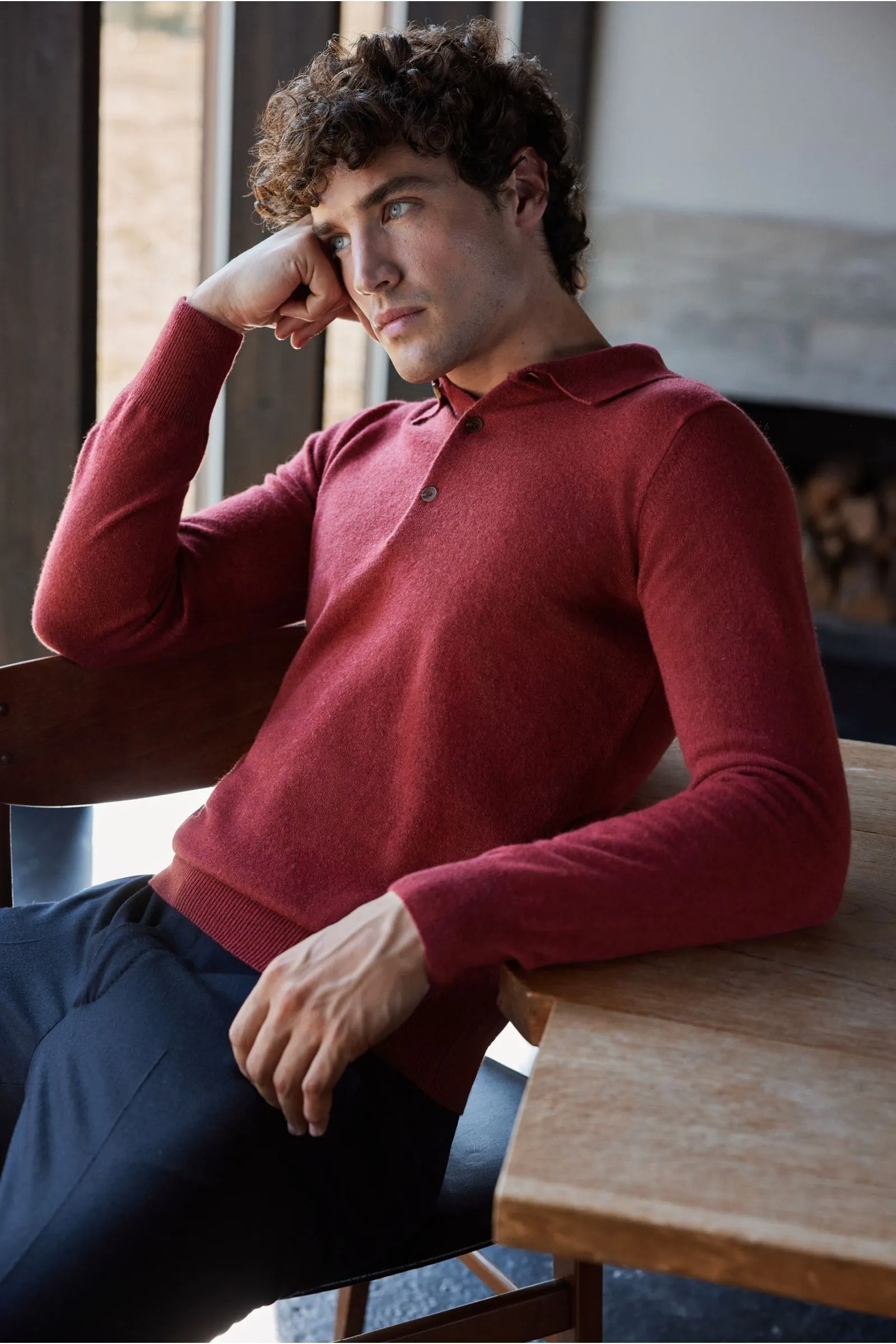 VON BRAUN cashmere knit polo red