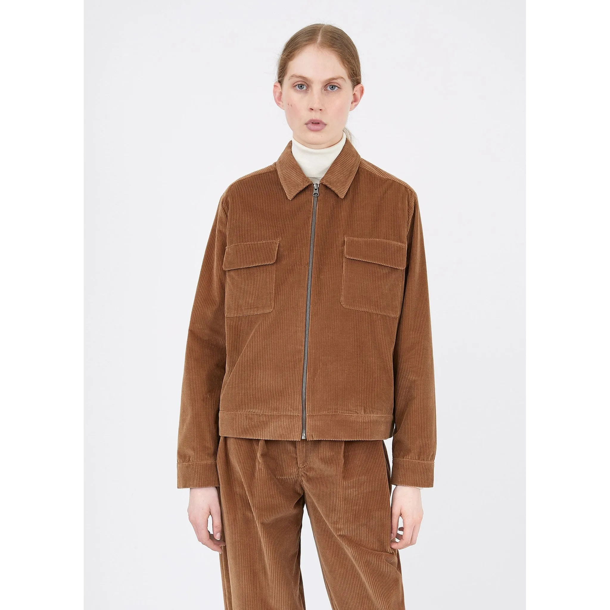 Wide Wale Corduroy Zip Jacket | Women | Dark Camel