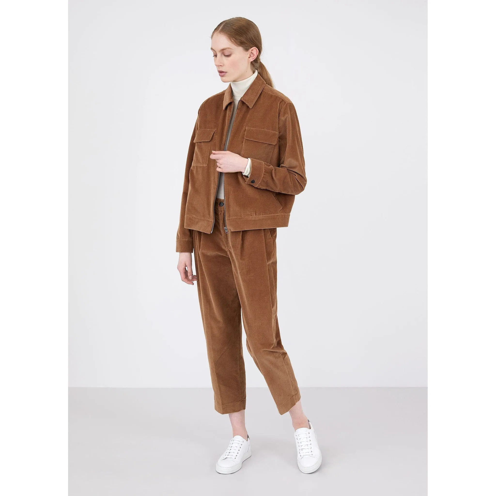 Wide Wale Corduroy Zip Jacket | Women | Dark Camel