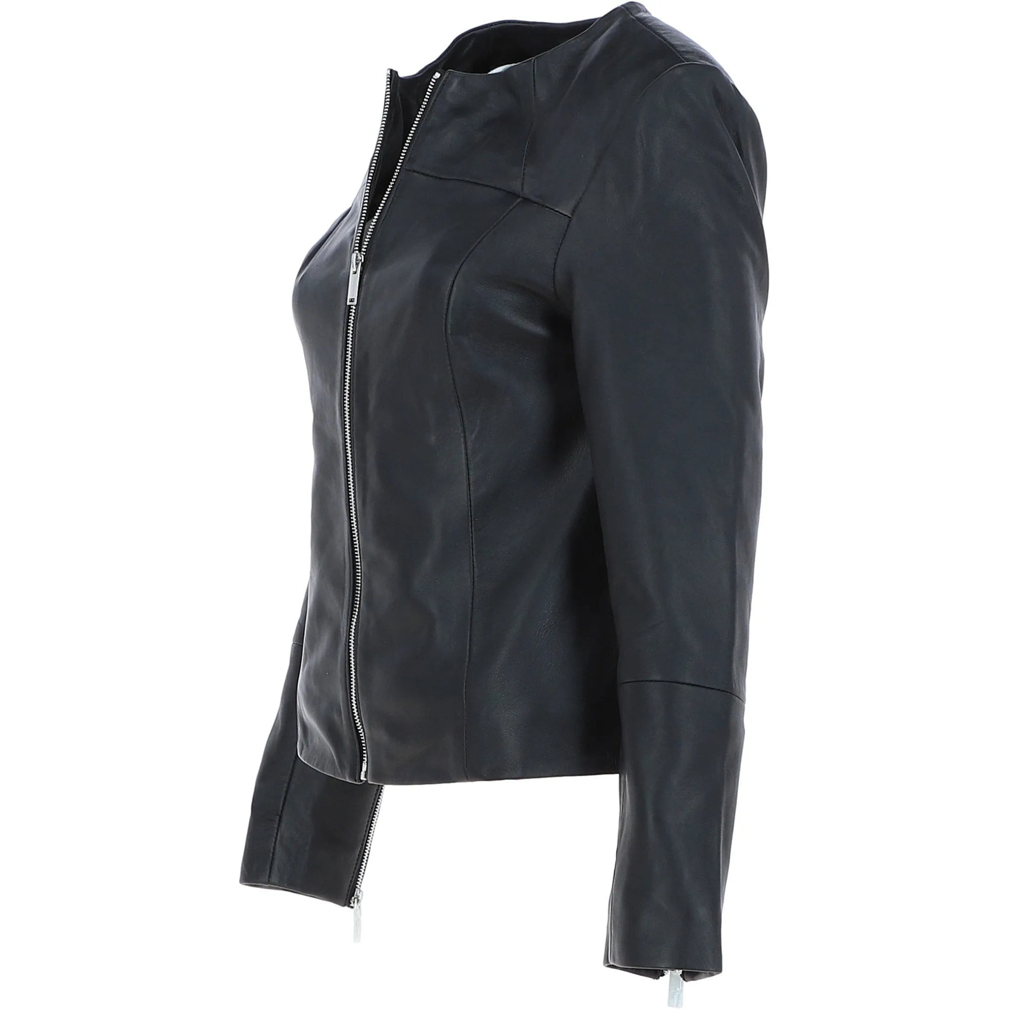 Women's Collarless Leather Fashion Jacket Black: AWL-284