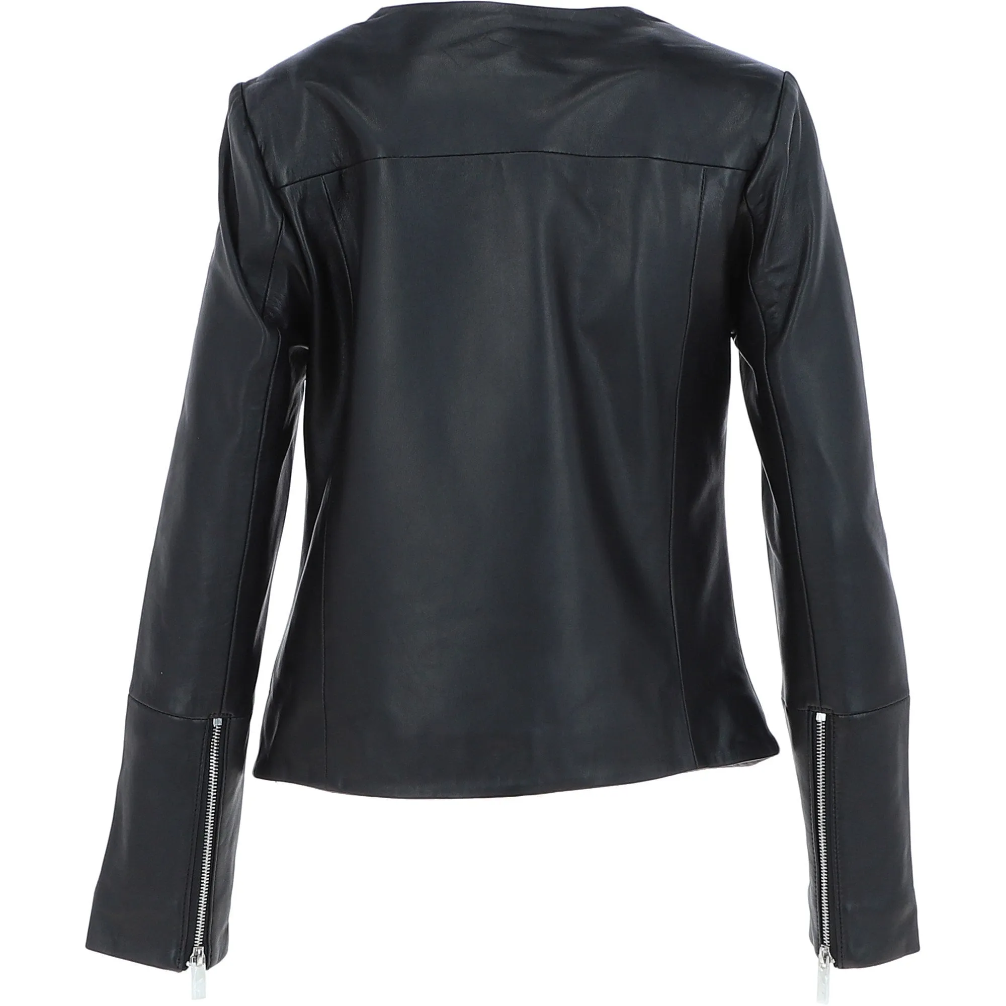 Women's Collarless Leather Fashion Jacket Black: AWL-284