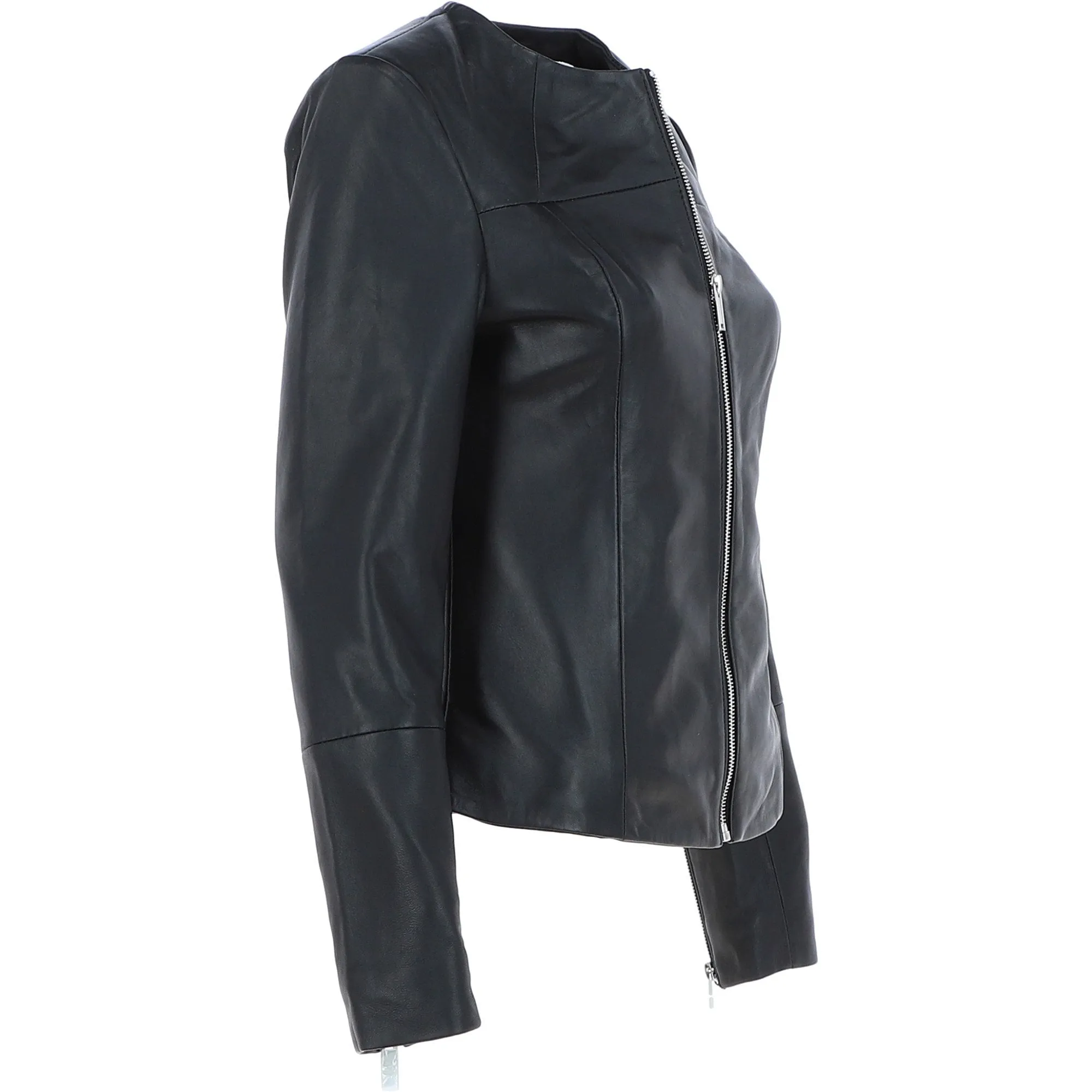 Women's Collarless Leather Fashion Jacket Black: AWL-284