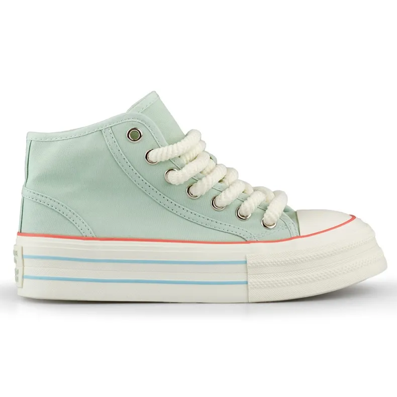 Women's high-top sneakers with a thick sole green