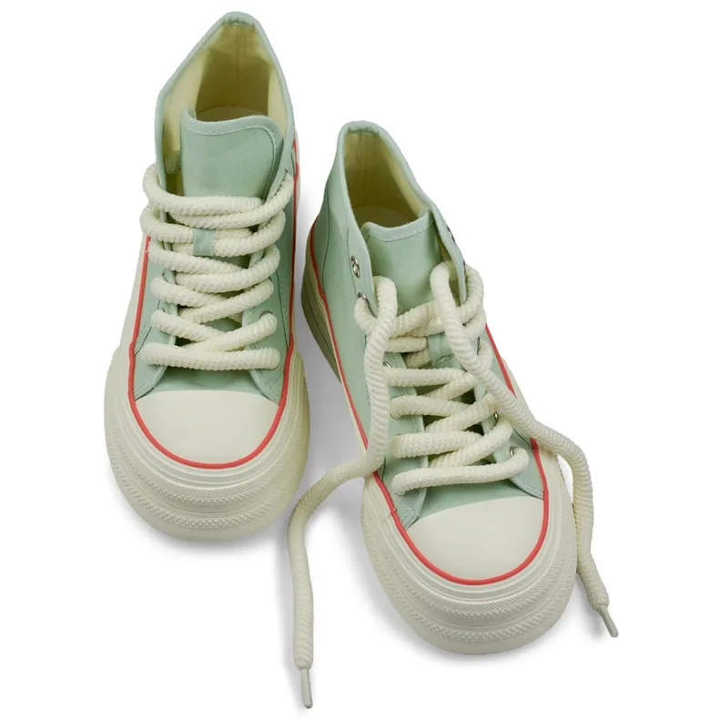 Women's high-top sneakers with a thick sole green