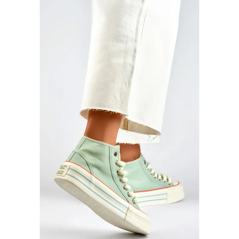 Women's high-top sneakers with a thick sole green