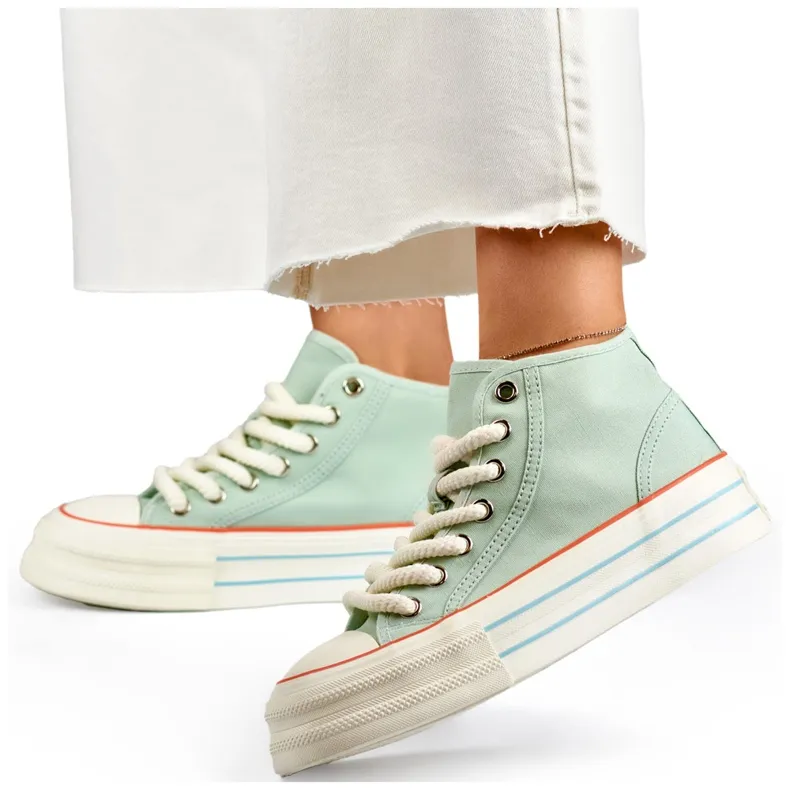 Women's high-top sneakers with a thick sole green