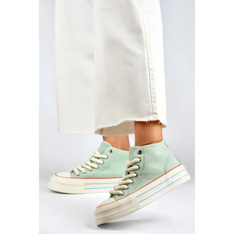 Women's high-top sneakers with a thick sole green