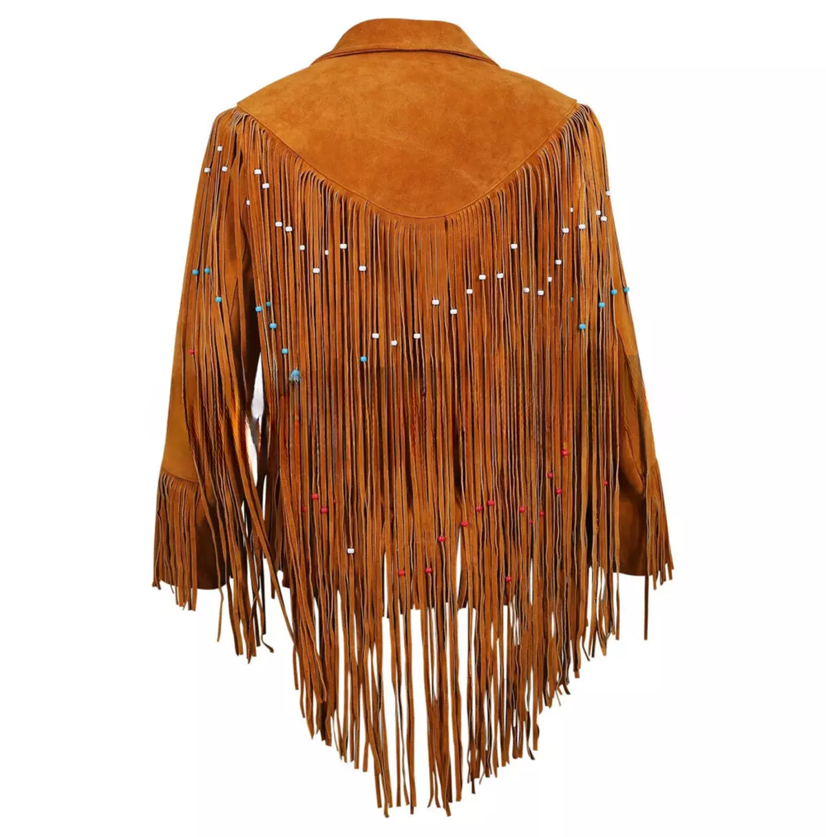 Women's Tan Western-Style Suede Leather Jacket With Beaded Fringe