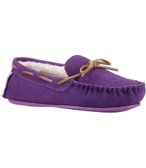 Womens/ladies allie slip on leather slipper purple Hush Puppies