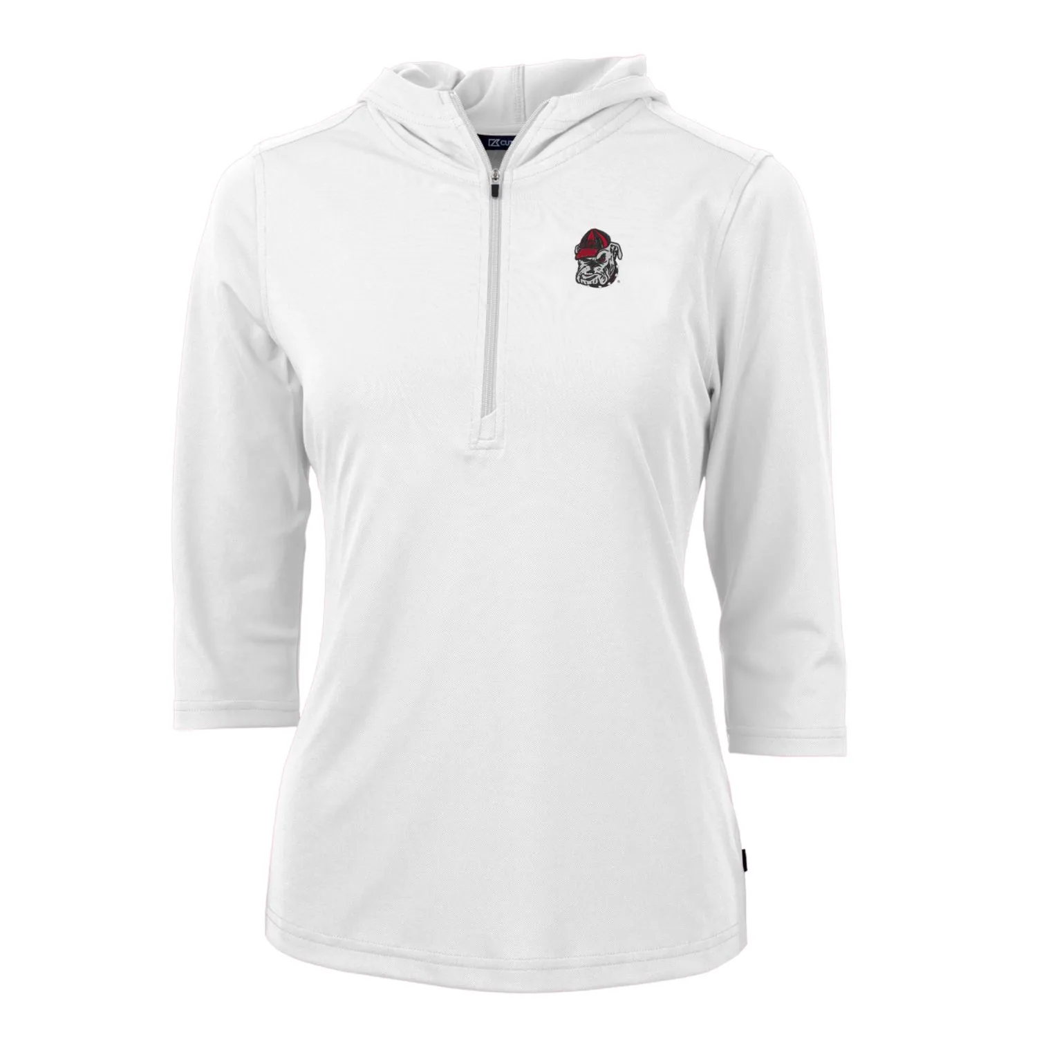 Women's Cutter & Buck White Georgia Bulldogs Virtue Eco Pique Half-Zip 3/4 Sleeve Pullover Hoodie