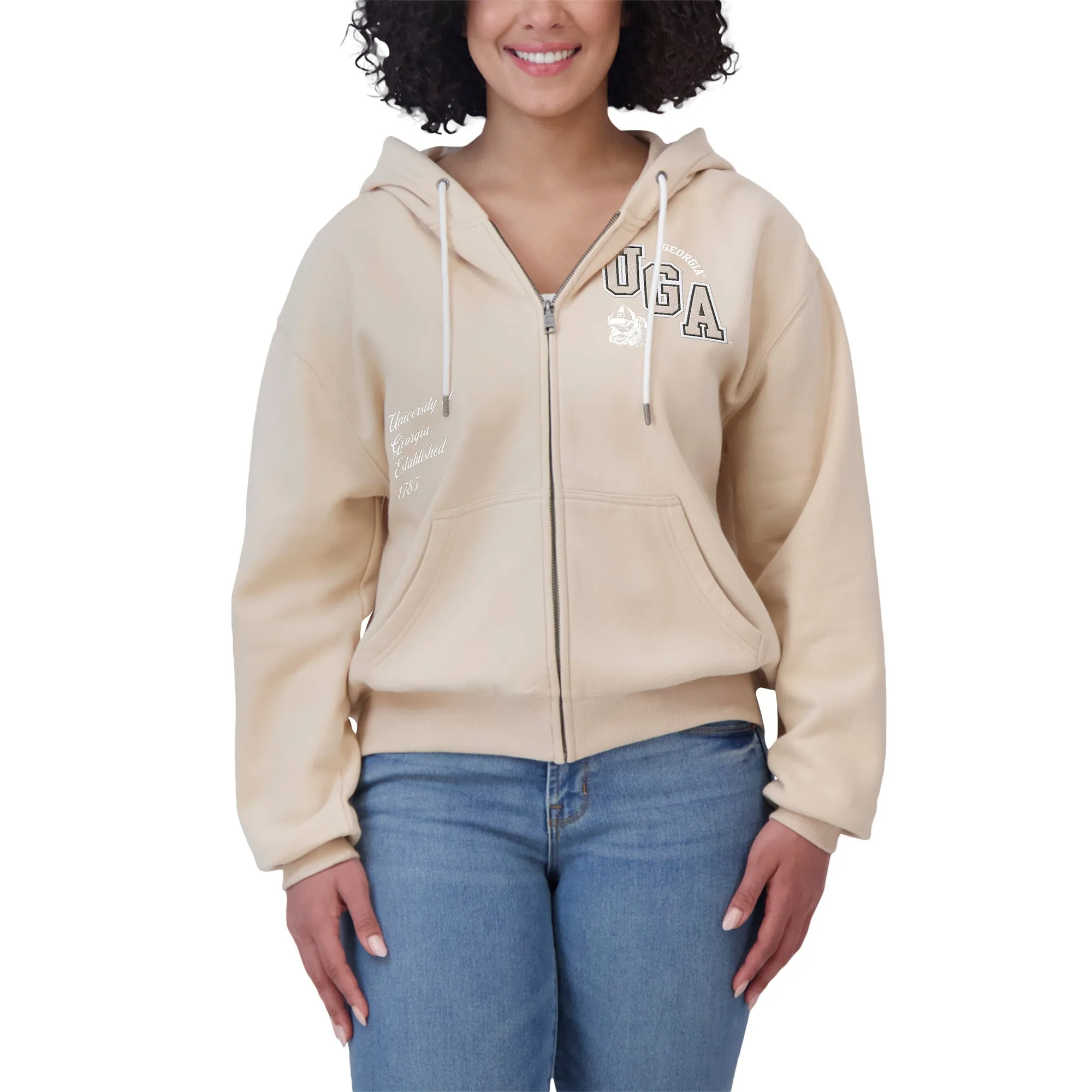 Women's WEAR by Erin Andrews Tan Georgia Bulldogs Mixed Media Tonal Full-Zip Hoodie