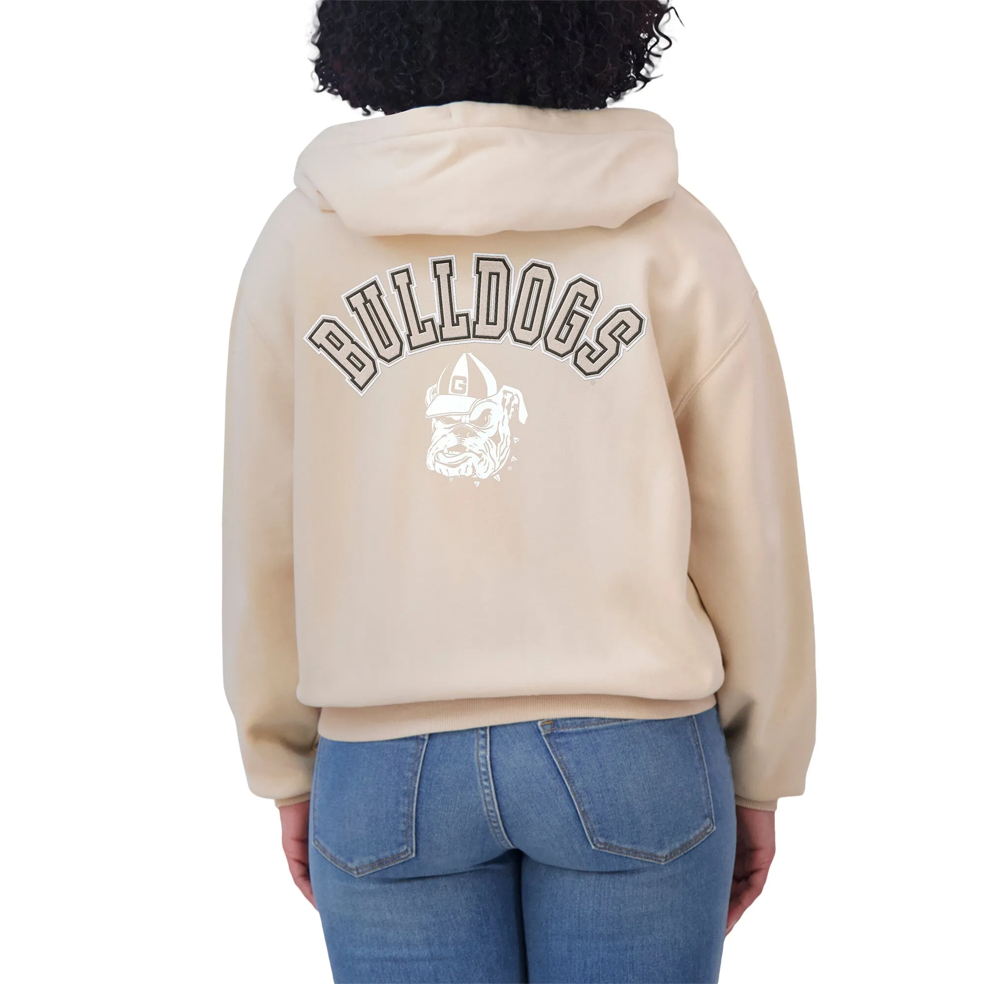 Women's WEAR by Erin Andrews Tan Georgia Bulldogs Mixed Media Tonal Full-Zip Hoodie