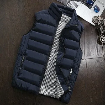 Xituodai 2022 Autumn Winter New Men Cotton Vest Jacket Solid Color Sleeveless Down Waistcoat Jacket  Male Casual Vest Coat Plus 