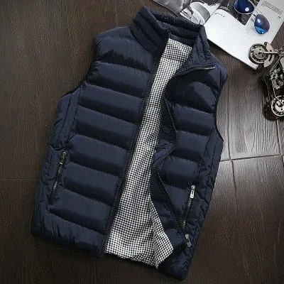 Xituodai 2022 Autumn Winter New Men Cotton Vest Jacket Solid Color Sleeveless Down Waistcoat Jacket  Male Casual Vest Coat Plus 