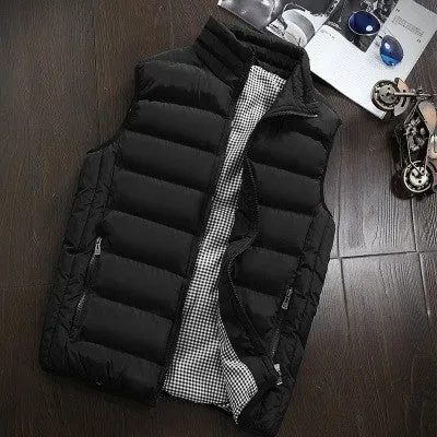 Xituodai 2022 Autumn Winter New Men Cotton Vest Jacket Solid Color Sleeveless Down Waistcoat Jacket  Male Casual Vest Coat Plus 